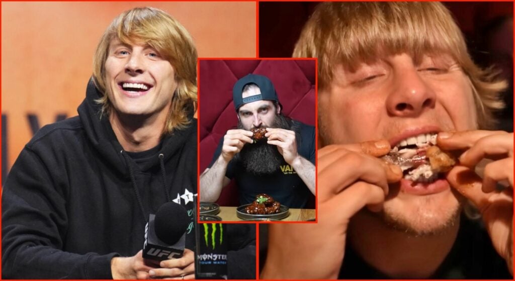 Paddy Pimblett watches on as competitive eater ‘Beard Meats Food’ tries to beat his chicken wing eating record